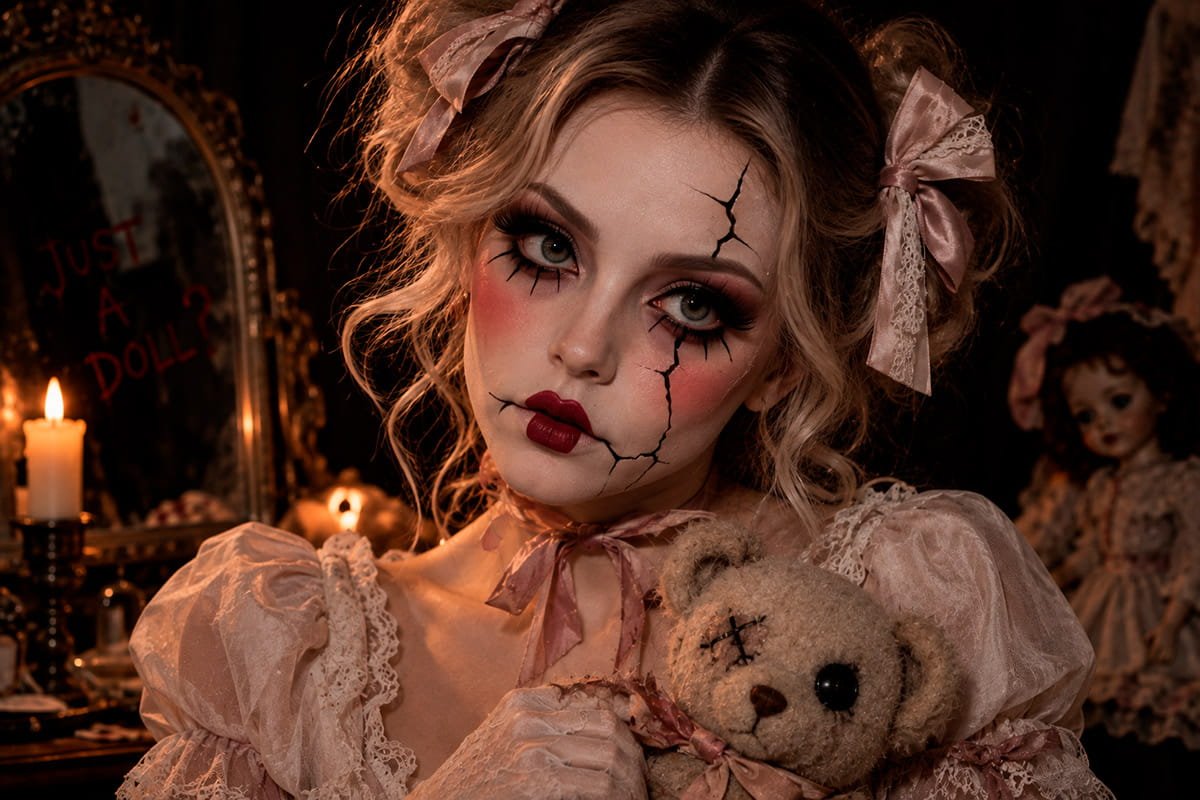 Maquiagem de Halloween de boneca macabra