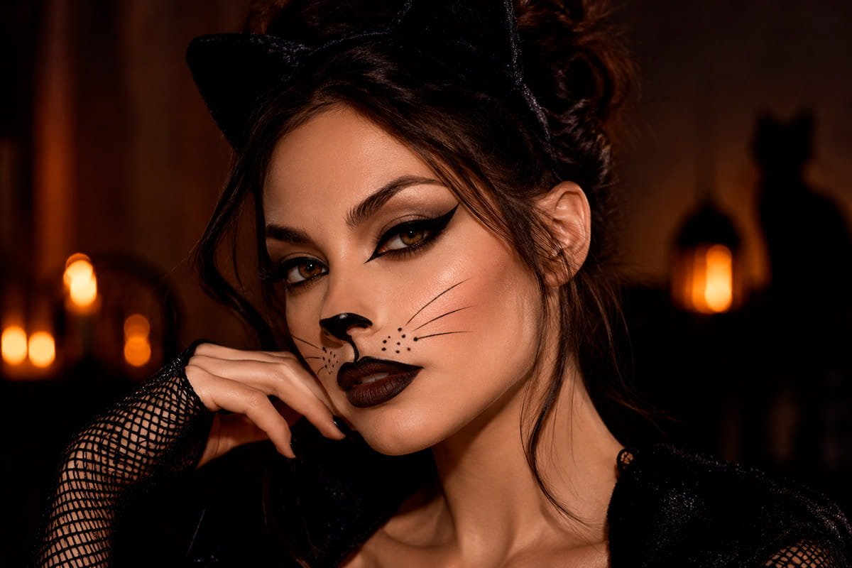 Maquiagem de Halloween inspirada em gato
