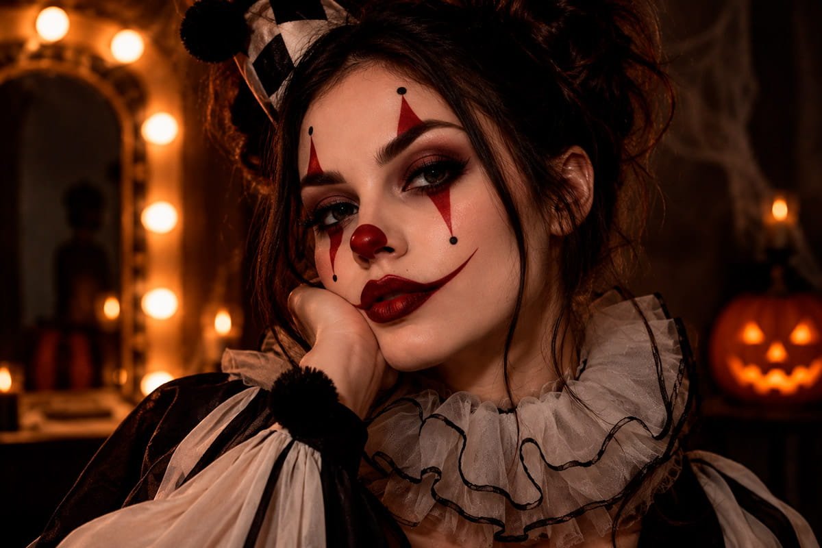 Maquiagem de Halloween de palhaço assustador